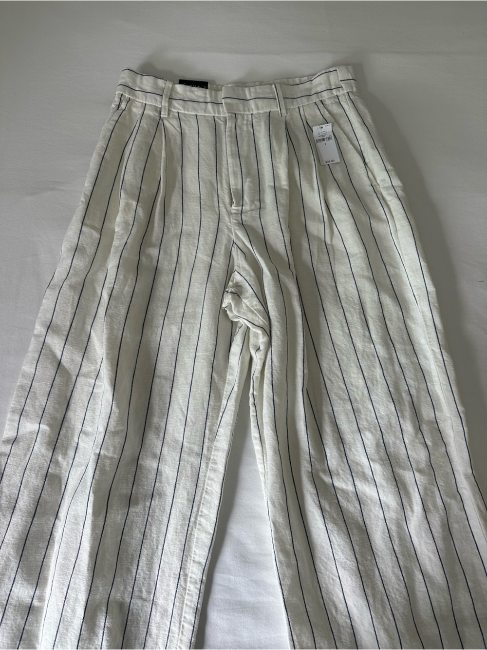 Gap Pleated Wide-Leg Striped Linen-Blend Pants-White & blue stripe. Size 2. NWT - Picture 5 of 9